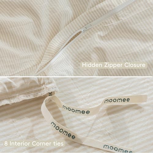 MooMee Striped Duvet Cover Set 100% Washed Cotton Linen Like Oversized Full - Image 6