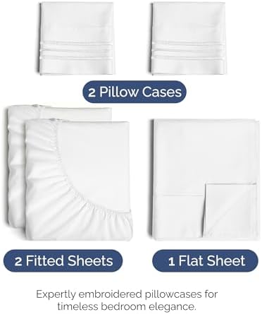 Split King Size 5 Piece Sheet Set - Breathable & Cooling Sheets - White - Image 2