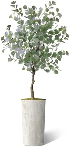 Artificial Tree in Modern Swirl Pattern Planter, Fake Eucalyptus Silk Tree for Indoor and Outdoor Home Decoration - 66" Overall Tall (Plant Pot Plus Tree) - Image 2
