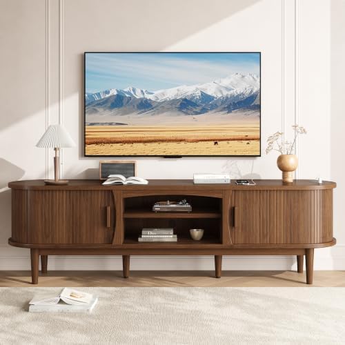 Decofy 69" Fluted TV Stand for TVs Up to 80" with Charging Station, Walnut - Image 6