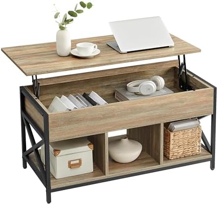 VASAGLE Lift Top Coffee Table with Storage Shelf, 3 Compartments by VASAGLEbySONGMICSHOME