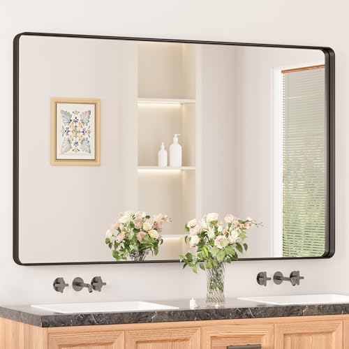 Keonjinn 48 x 30 Inch Black Bathroom Mirrors for Over Sink, Tempered Glass by Keonjinn