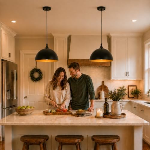Farmhouse Pendant Lighting for Kitchen Island,Black and Gold Dome Pendant Light Fixtures, Industrial Hanging Ceiling Light for Dining Room Foyer Cafe Kitchen Sink,2 Pack - Image 2