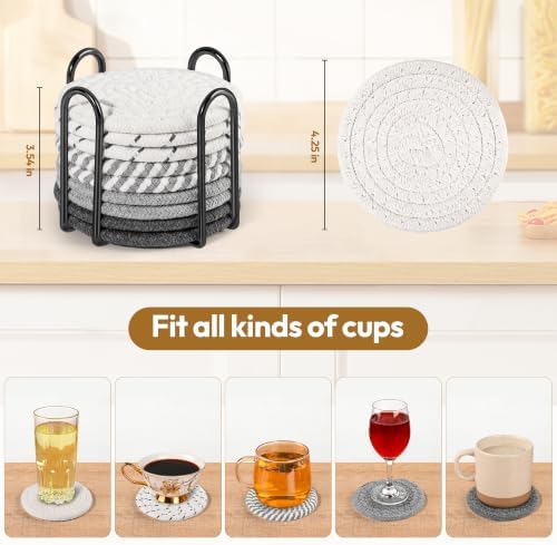 10-Pack Cotton Linen Coasters with Holder、Absorbent for Kitchen Dining Bar - Image 2