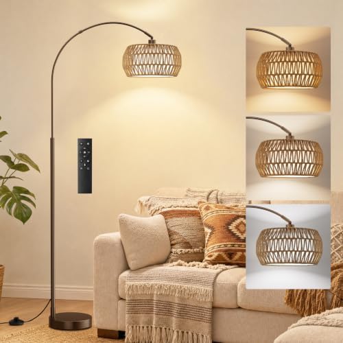 Ambimall Boho Arc Floor Lamp, Color Temp and Brightness Adjustable, Brown by Ambimall