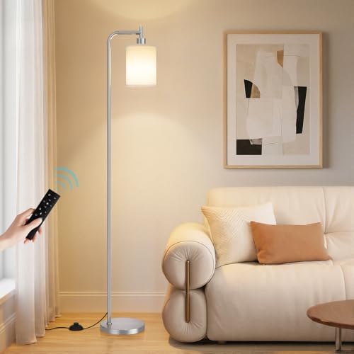 Ziisee 64" Floor Lamp for Living Room with Remote Control, White Shade with Brushed Nickel Pole, Dimmable Tall Lamps for Bedroom Office Corner, 9W LED Bulb Included by Ziisee