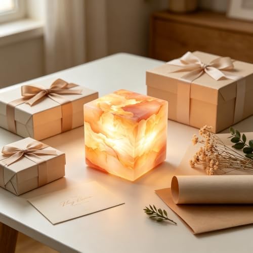 Marble Lamp Luxury Stone Table Lamp Type-C Rechargeable Touch Night Light Small Bedside Lamp Cordless Ambient Light for Home Decor, Bedroom, Living Room & Office (Red Ice Jade) - Image 7
