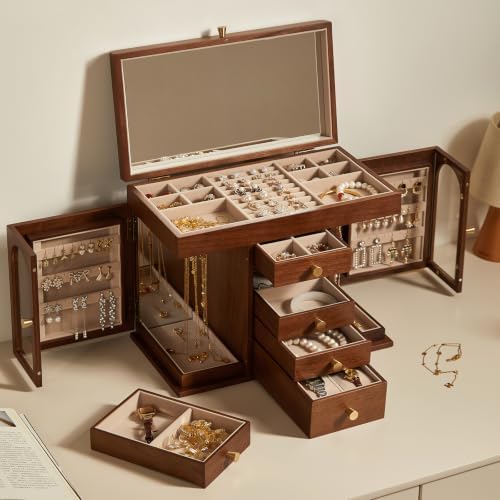 Black Walnut Wooden Jewelry Box for Women, 6 Layer - Image 4