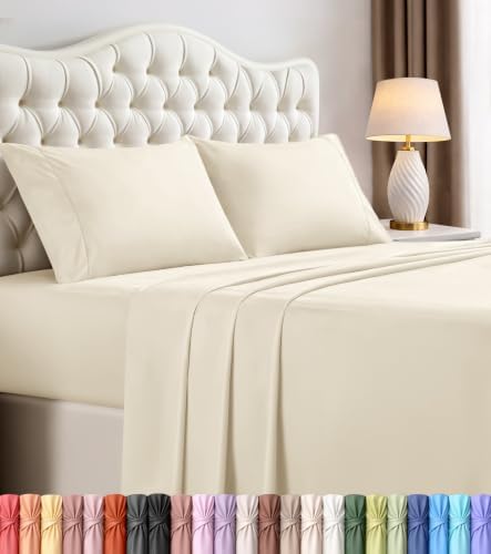 Queen Sheets Set, 4 Pieces 16" Deep Pocket Hotel Luxury Bed Sheets, Ivory by UTOPIABEDDING