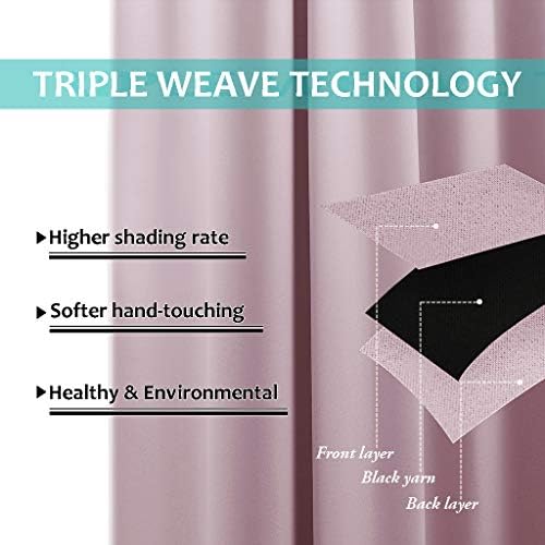 NICETOWN 100% Blackout Window Panel Curtains, Full Light Blocking Drapes with Black Liner for Nursery, 72 inches Drop Thermal Insulated Draperies (Lavender Pink, 2 Pieces, 52 inches Wide Per Panel) - Image 5