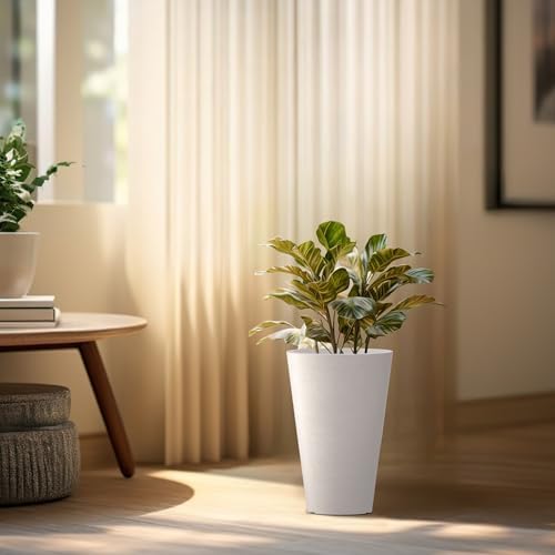Kante Set of 2 White Plastic Round Planters 15" Tall Home & Outdoor - Image 3
