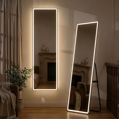 Full Length Mirror with LED Lights, 60"x16"Floor Mirror with Dimming & 3 Color Lighting, Free Standing Floor Mirrors, Lighted Full Body Mirrors for Bedroom, Dressing Room, Cloakroom by SimpleDeluxe