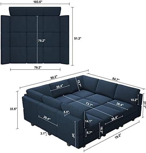 Belffin Modular Sectional Sofa with Ottomans Velvet Reversible Sleeper Sectional Sofa with Chaise Modular Sleeper Sofa Bed with Storage Seat Blue - Image 2
