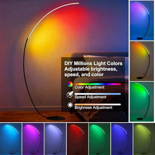 RGB Floor Lamp 68.9" Million Colors Changing Arc Floor Lamps with Remote & APP, 3 Temperatures LED Dimmable, DIY Mode, Dynamic Scene, Tall Standing Lamps for Living Room Bedroom Gaming Rooms（RGB） - Image 4