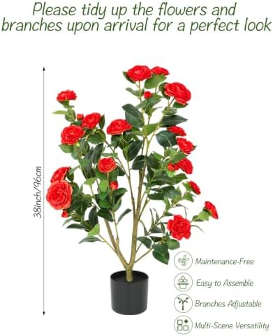 38 inch 2 Pack Artificial Red Camellia Trees in Pot - Image 2