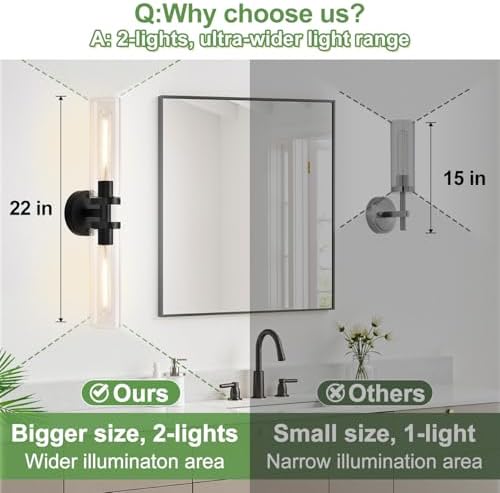 Indoi Matte Black Wall Sconces, Hardwired Bathroom Sconces Wall Lighting with Clear Glass, Modern Sconces Wall Light fixtures for Bathroom Mirror Living Room Hallway Bedroom - Image 3