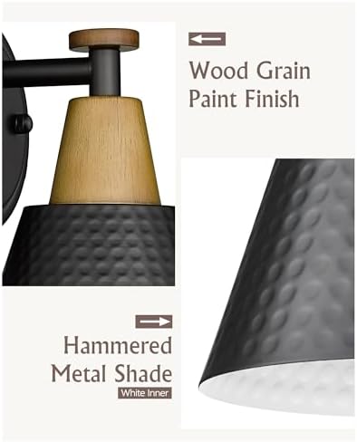 FEMILA Black Wall Sconces, Rustic Industrial Wall Lamps, 1-Light Sconces Wall Lighting with Hammered Metal Shade, Bathroom Vanity Light Fixture for Bedroom Living Room Kitchen,4FG59B BK - Image 3
