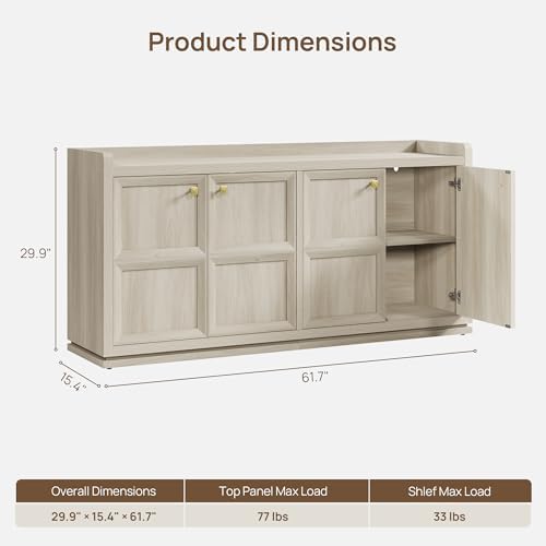 SICOTAS 61.7" Buffet Sideboard Cabinet Living Room, 2 PCS Grey White Oak - Image 2