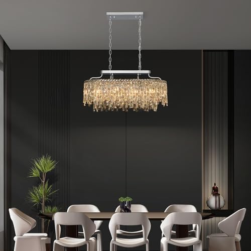 32" 10 Light Oval Chrome Crystal Chandeliers for Dining Room - Image 4