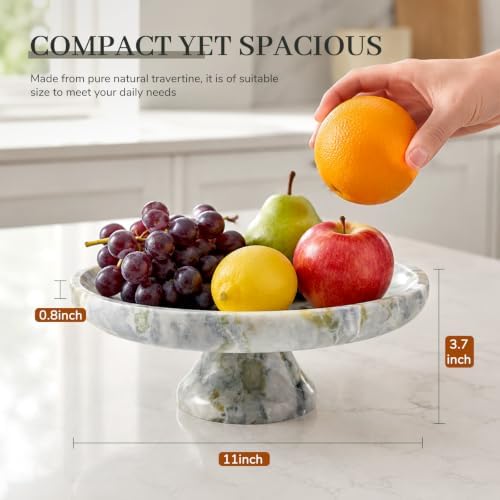 Koville Natural African Marble Fruit Bowl, 11 Inch Decorative Pedestal Tray Bowl, Handmade Stone Centerpiece Bowl for Kitchen Counter, Coffee Table & Dining Table, Modern Home Decor - Image 2