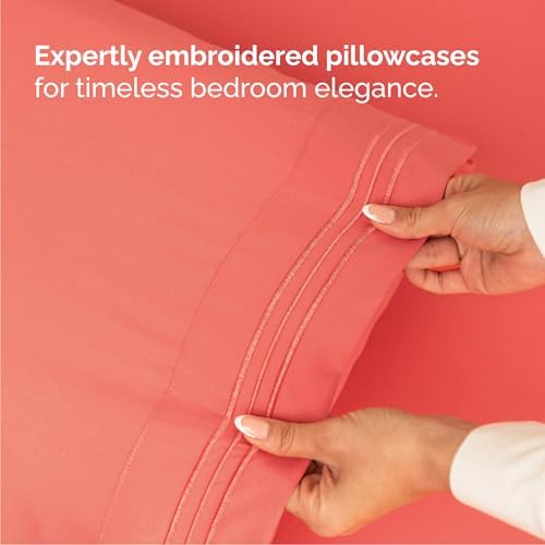Cal King Size 4 Piece Sheet Set - Comfy Breathable & Cooling Sheets - Coral - Image 6