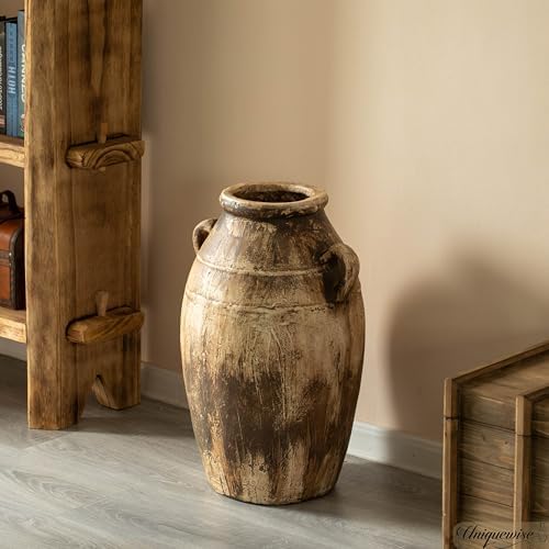 23-Inch Brown Antique-Inspired Fiberglass Tall Floor Vase - Farmhouse Boho Decor for Living Rooms, Entryway Tables, and Wedding Tables - The Perfect Table Centerpiece for Parties, and Special Events - Image 3