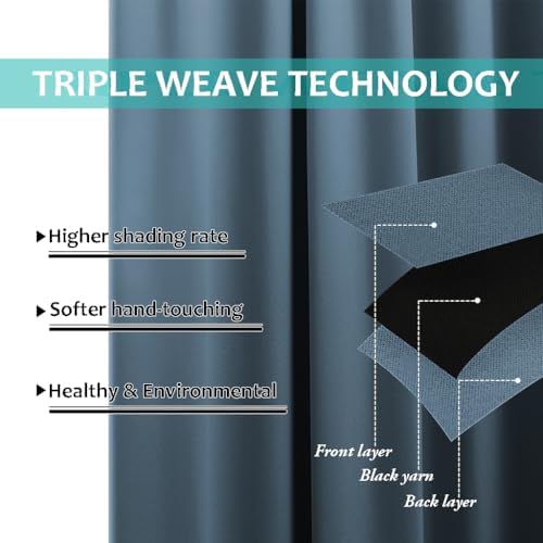 NICETOWN 100% Blackout Curtains 45" Long, Smoky Blue, 1 Pair, 52" Width Each Panel, 2 Thick Layers Completely Blackout Window Treatment Thermal Insulated Lined Drapes for Small Window - Image 6