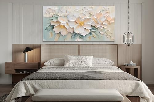 Anolyfi Large White Floral Canvas Wall Art for Living Room Bedroom 48"x24" - Image 7