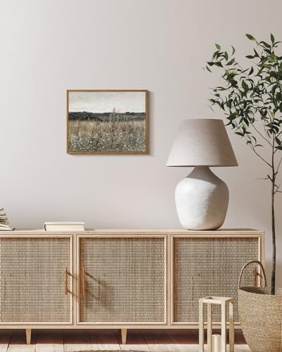 InSimSea Framed Canvas Wall Art Vintage Decor, Wildflower Field Canvas Wall Art Paintings Prints, Rustic Landscape Wall Decor for Bathroom Office, Office Dining Room Decor, 11"x14" - Image 4