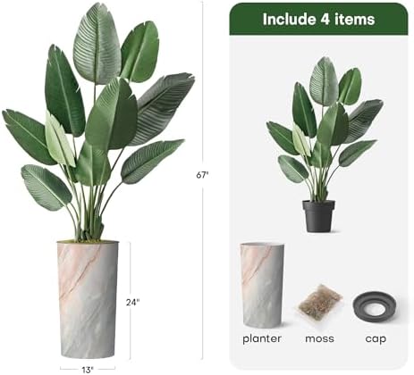 Artificial Tree in Modern Granite Effect Planter, Fake Bird of Paradise Silk Tree for Indoor and Outdoor Home Decoration - 67" Overall Tall (Plant Pot Plus Tree) - Image 3
