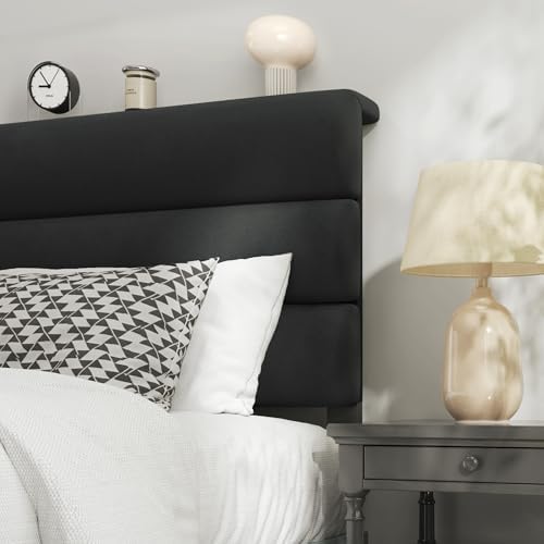 Fluest Queen Bed Frame, Platform Bed Frame with Velvet Upholstered Headboard, No Box Spring Needed, Sturdy Metal Support, Noise Free, Easy Assembly, Modern Bedroom Furniture, Black - Image 3