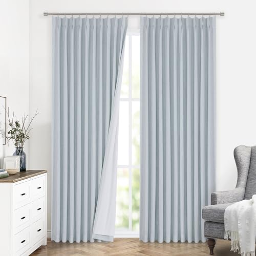 Vision Home Blue Fog Pinch Pleated Full Blackout Curtains Linen Blended Room Darkening Window Curtains 72 inch for Living Room Bedroom Thermal Insulated Pinch Pleat Drapes with Hooks 1 Panel 60"Wx72"L - Image 2
