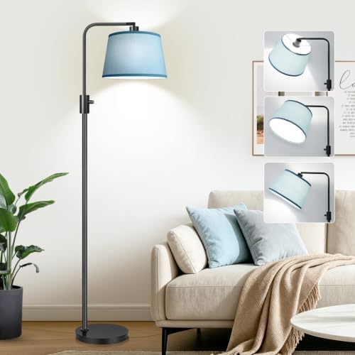 【Upgraded】 Dimmable Black Floor Lamp, 1000 Lumens LED Edison Bulb Included, Arc Black Floor Lamps for Living Room Modern Standing Lamp with Sky Blue Shade, Tall Lamps for Living Room Bedroom Office by Nintiue