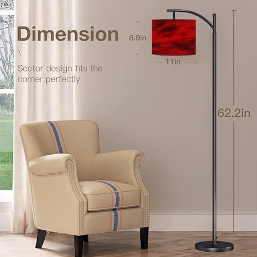Arc Floor Lamp Black red Abstract Toned Fiery Effect Copy Space for Modern Tall Standing Lamp Dimmable with Remote Adjustable Drum Shade Footswitch for Living Room Bedroom Office - Image 2