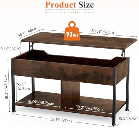 OLIXIS Coffee Table with Storage for Home Living Room Office, Rust Brown - Image 3