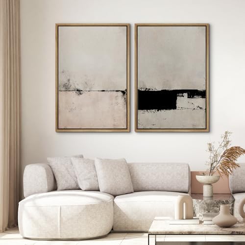 SIGNWIN Framed Canvas Print Wall Art Set Pastel Industrial Grunge Landscape Abstract Shapes Illustrations Minimal Decorative Nordic Relax/Zen for Living Room, Bedroom, Office - 24"" x36 x2 Natural - Image 2