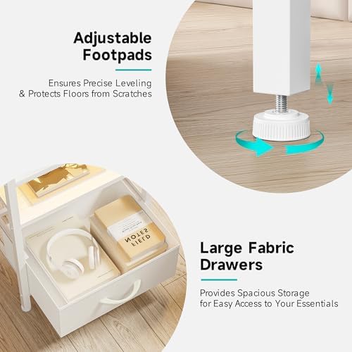 Lazzanto Nightstand with Rear Charging Station, LED Light, 3 Drawers, White - Image 6
