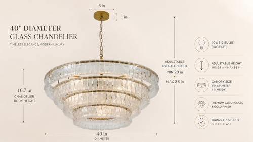 4-Tier 40 Inch Clear Crystal Glass Chandeliers, Modern Round Luxury 10 Lights Hanging Pendant Light Fixture, for Dining Living Room, Bedroom, Foyer, Entryway (Included E12 Bulbs) - Image 5