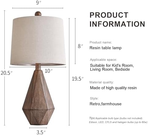 PoKat 20.25" Retro Farmhouse Table Lamp Set of 2, Small for Bedside, Brown - Image 7
