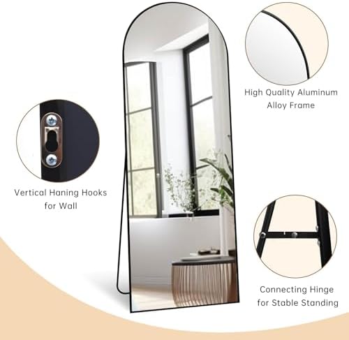 Dewfig Full Length Mirror, 70"x26" Arched Full Body Mirror, Black - Image 5