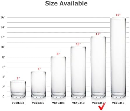 WGVI Quality Thick Weighted Clear Cylinder Glass Vases, 3" W x 12" H, Skinny Bud Vase Narrow Floral Bouquet Flower Arrangements Storage Container Candle Holders Decorative Accents, 1 Piece - Image 3