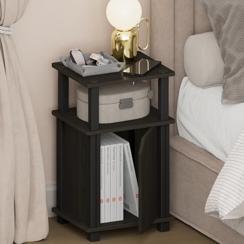 Furinno JUST 3-Tier Night Stand with Door Cabinet, Open Shelf, Espresso by Furinno-FitsYourSpaceFitsYourBudget