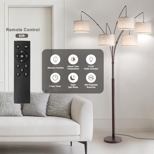 Dimmable Floor Lamp - Arc Floor Lamps for Living Room, 4000LM Super Bright Modern Tall Standing Lamp with Black Shades & Heavy Base, Mid Century Tree Floor Lamp for Bedroom Office - Image 3