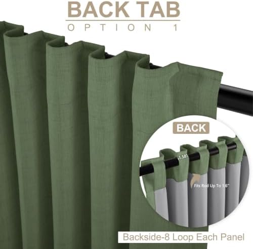 Faux Linen Total Blackout Curtains for Bedroom 96 Inches Long, Olive Green - Image 3