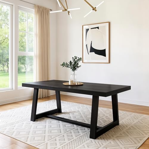Plank+Beam Classic 72 Inch Dining Table, Rectangular, Black Wirebrush by PlankBeam