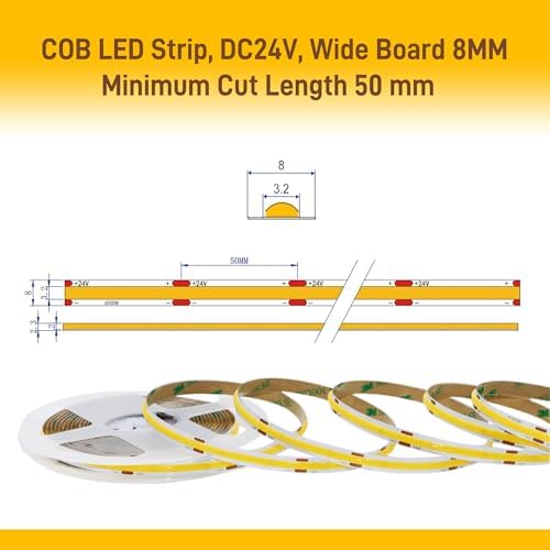 Pandery COB LED Strip Lights Warm White,24V Dimmable led Light Strip KIT with Remote and app Control,3000K 9.84FT/3m 8mm Wide Ra>90 Cuttable Flexible Strip Lights for Bedroom,Wardrobe,Cabinet - Image 2