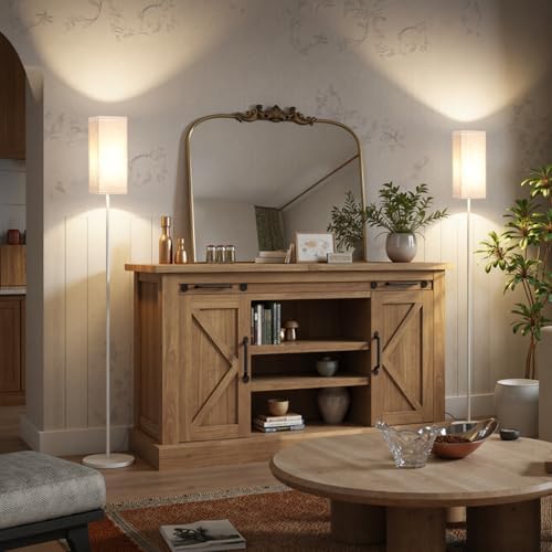 Floor Lamp, Pole Lamp with Foot Switch, Modern Standing Lamp Shade, Minimalist Freestanding Lamp (Bulb Not Included), for Living Room, Bedroom Office ETL Listed, White and Beige WE07LD05 - Image 5