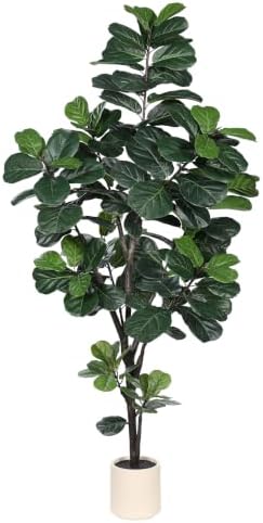 LYERSE Faux Fiddle Leaf Fig Tree 7ft with Sturdy White Planter by Home