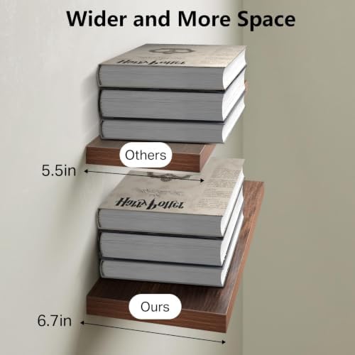 BAYKA Floating Shelves for Wall, Wall Mounted Rustic Wood Shelves for Bathroom, Bedroom, Living Room, Kitchen,Small Hanging Shelf for Books/Storage/Room Decor (Walnut-Like, Set of 3, 15.7in) - Image 3