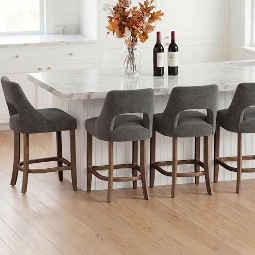 UVV Bar Stools Set of 2, Upholstered Counter Height Bar Stools, Modern Counter Stools with Wood Legs for Kitchen Island Dining Room Bar, Dark Grey - Image 5